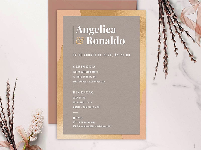 Modelo de Convite de Casamento - Simples Acinzentado Crie seu convite de casamento - Simples Acinzentado| FestaLab