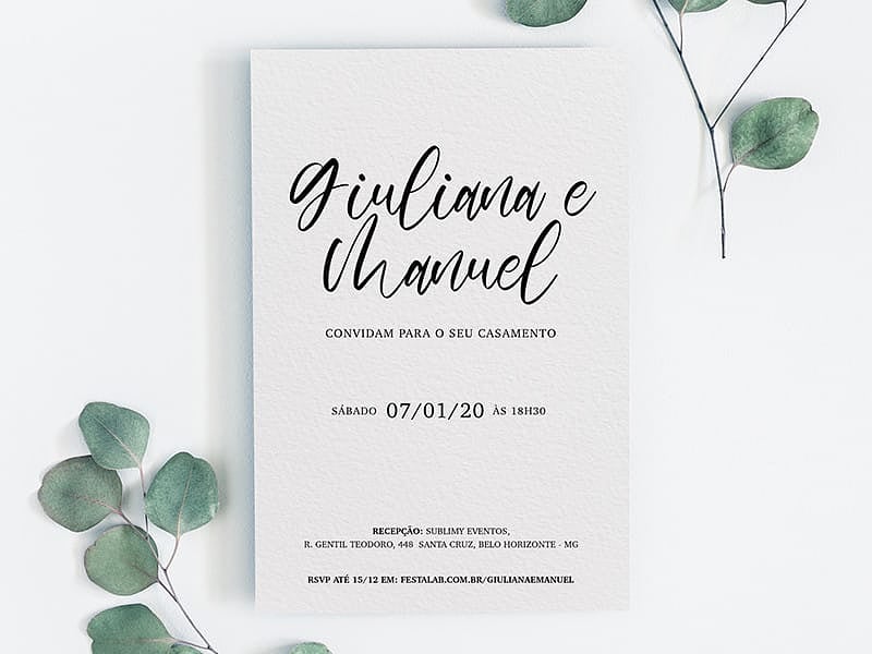 Modelo de Convite de Casamento - Simples Delicado Crie seu convite de casamento - Simples Delicado| FestaLab