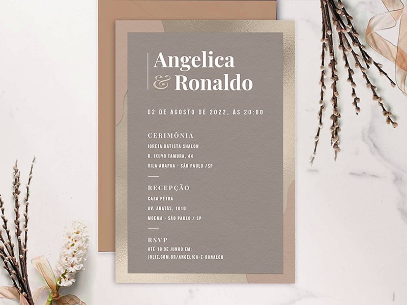Modelo de Convite de Casamento - Simples Prateado Crie seu convite de casamento - Simples Prateado| FestaLab