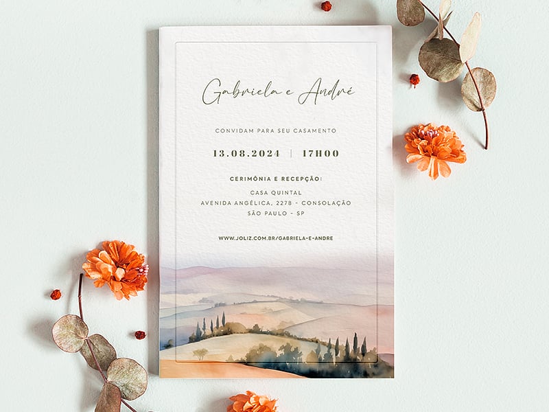 Modelo de Convite de Casamento - Colinas na Toscana Crie seu convite de casamento - Colinas na Toscana| FestaLab