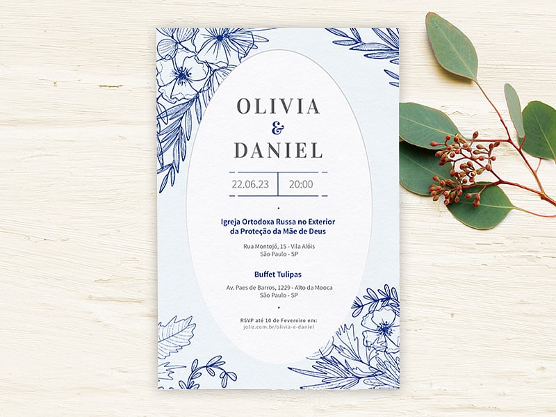 Modelo de Convite de Casamento - Tracos Azul Crie seu convite de casamento - Traços Azul| FestaLab