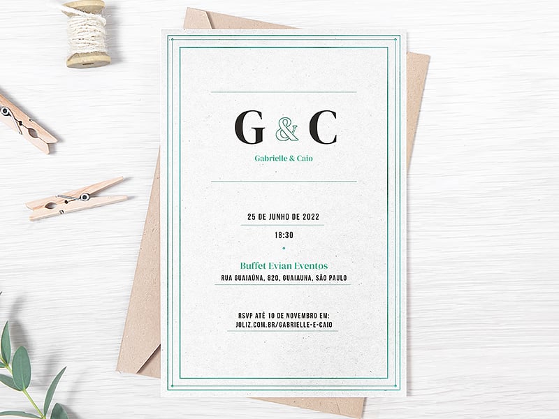 Modelo de Convite de Casamento - Tracos minimalistas verde Crie seu convite de casamento - Traços minimalistas verde| FestaLab