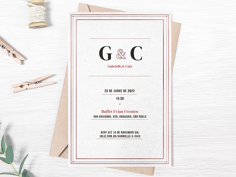 Modelo de Convite de Casamento - Tracos minimalistas vermelho Crie seu convite de casamento - Traços minimalistas vermelho| FestaLab