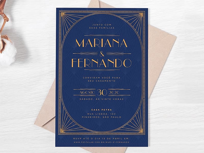 Modelo de Convite de Casamento - Vintage Azul Marinho Crie seu convite de casamento - Vintage Azul Marinho| FestaLab