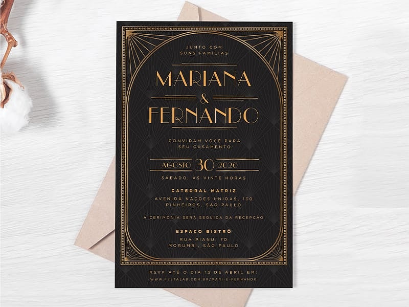 Modelo de Convite de Casamento - Vintage Escuro Crie seu convite de casamento - Vintage Escuro| FestaLab
