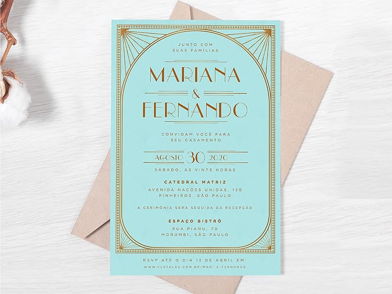 Modelo de Convite de Casamento - Vintage Tiffany Crie seu convite de casamento - Vintage Tiffany| FestaLab
