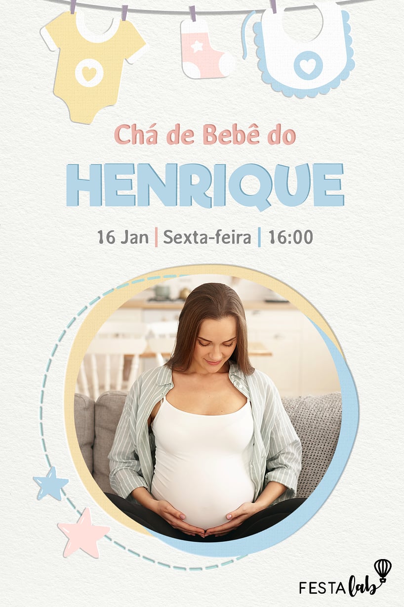 Modelo de Convite de Cha de bebe - Boas-vindas Criar convite de Chá de bebê - Boas-vindas| FestaLab