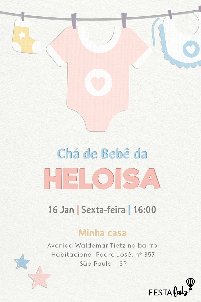 Modelo de Convite de Cha de bebe - Boas-vindas rosa Criar convite de Chá de bebê - Boas-vindas rosa| FestaLab