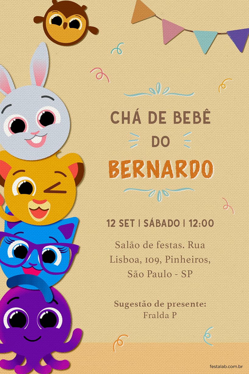 Modelo de Convite de Cha de bebe - Bolofofos Surpresa Criar convite de Chá de bebê - Bolofofos Surpresa| FestaLab