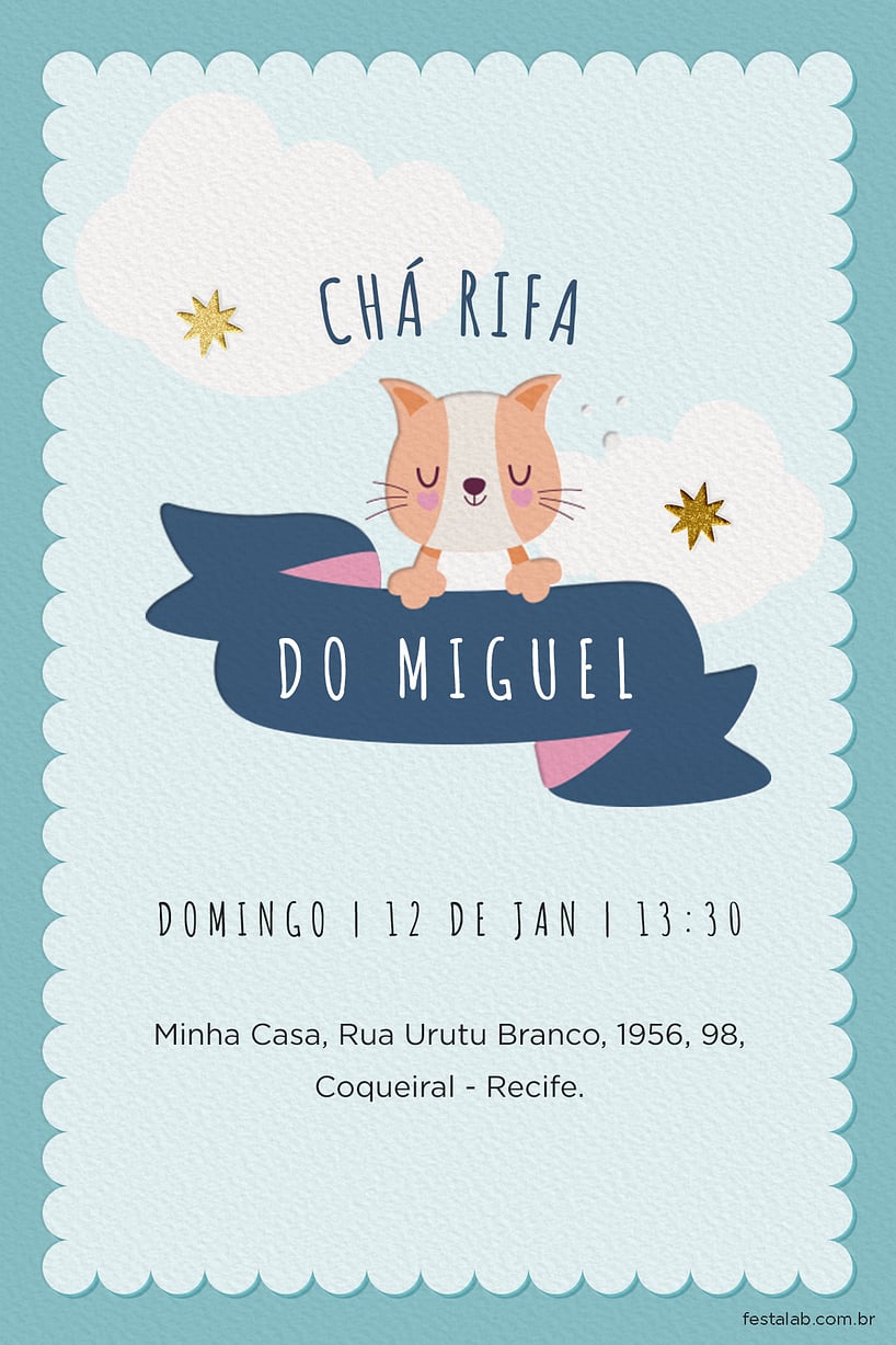 Modelo de Convite de Cha de bebe - Cha rifa gatinho Criar convite de Chá de bebê - Chá rifa gatinho| FestaLab