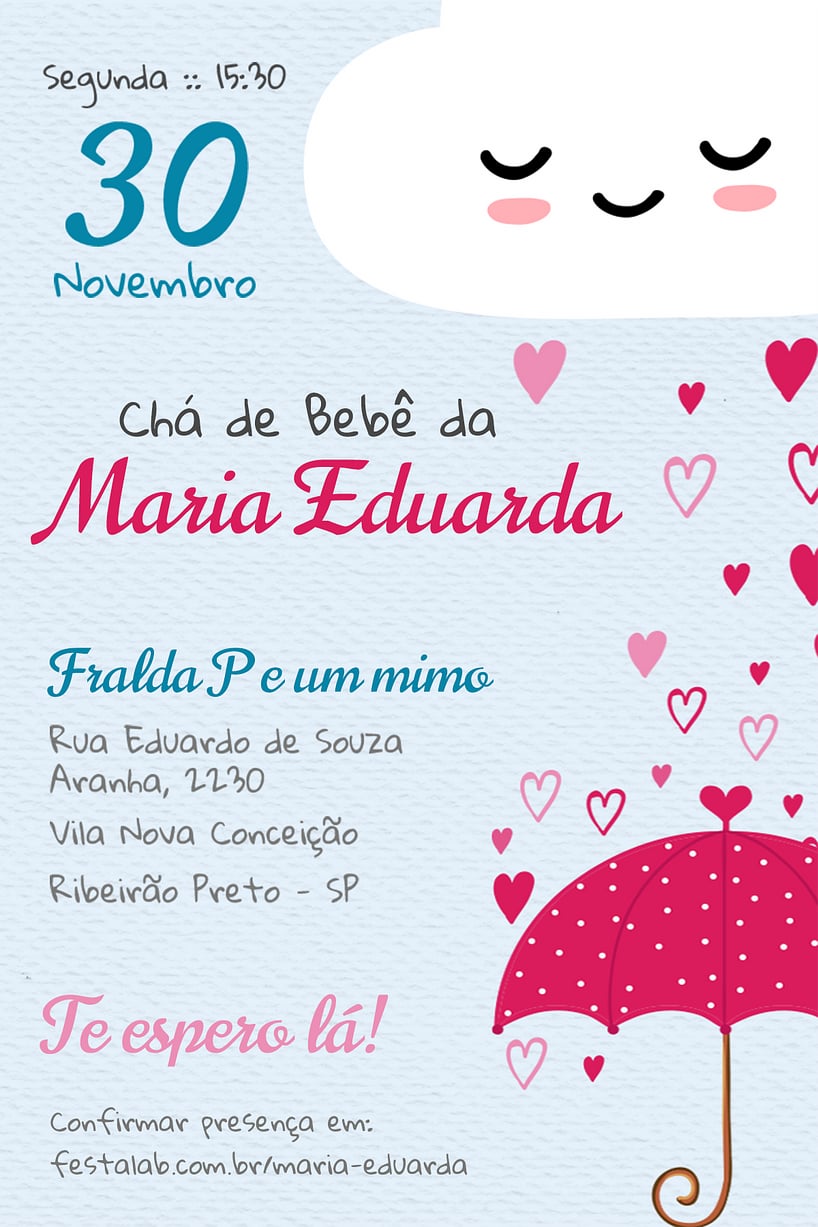 Modelo de Convite de Cha de bebe - Chuva de Amor Criar convite de Chá de bebê - Chuva de Amor| FestaLab