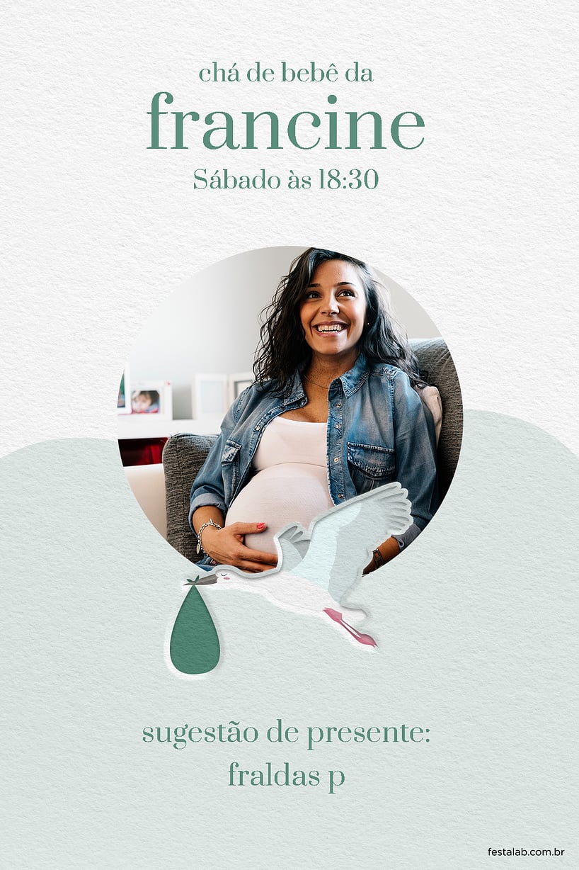 Modelo de Convite de Cha de bebe - Com amor, cegonha verde Criar convite de Chá de bebê - Com amor, cegonha verde| FestaLab