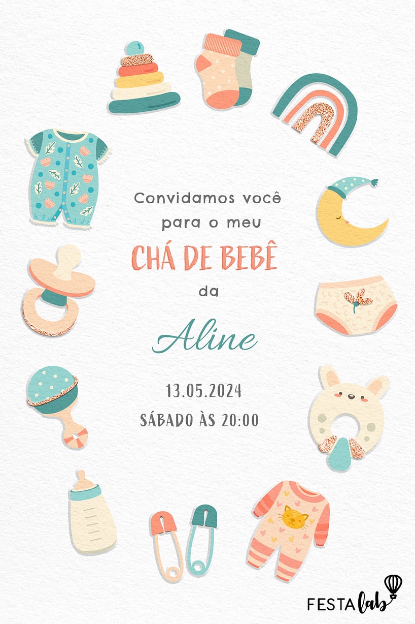 Modelo de Convite de Cha de bebe - Enxoval do amor Criar convite de Chá de bebê - Enxoval do amor| FestaLab