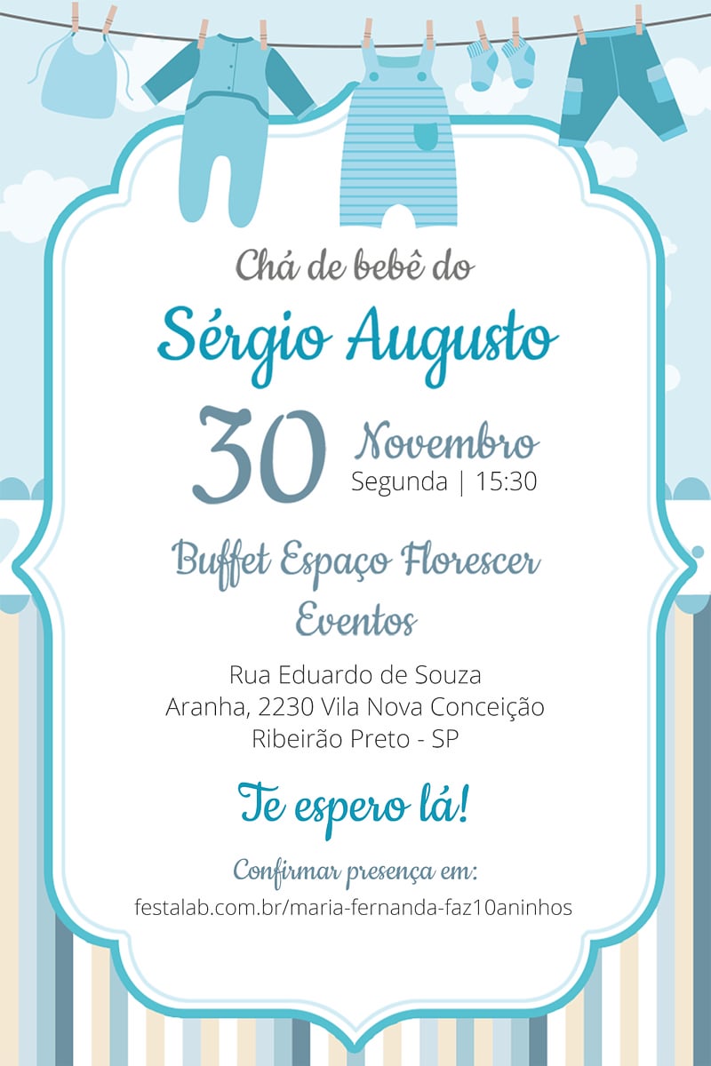 Modelo de Convite de Cha de bebe - Enxoval Menino Criar convite de Chá de bebê - Enxoval Menino| FestaLab