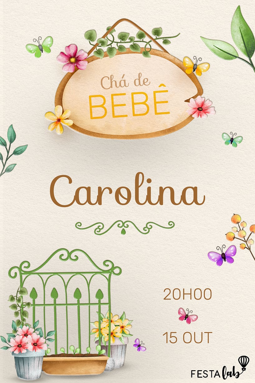 Modelo de Convite de Cha de bebe - Jardim Delicado Criar convite de Chá de bebê - Jardim Delicado| FestaLab