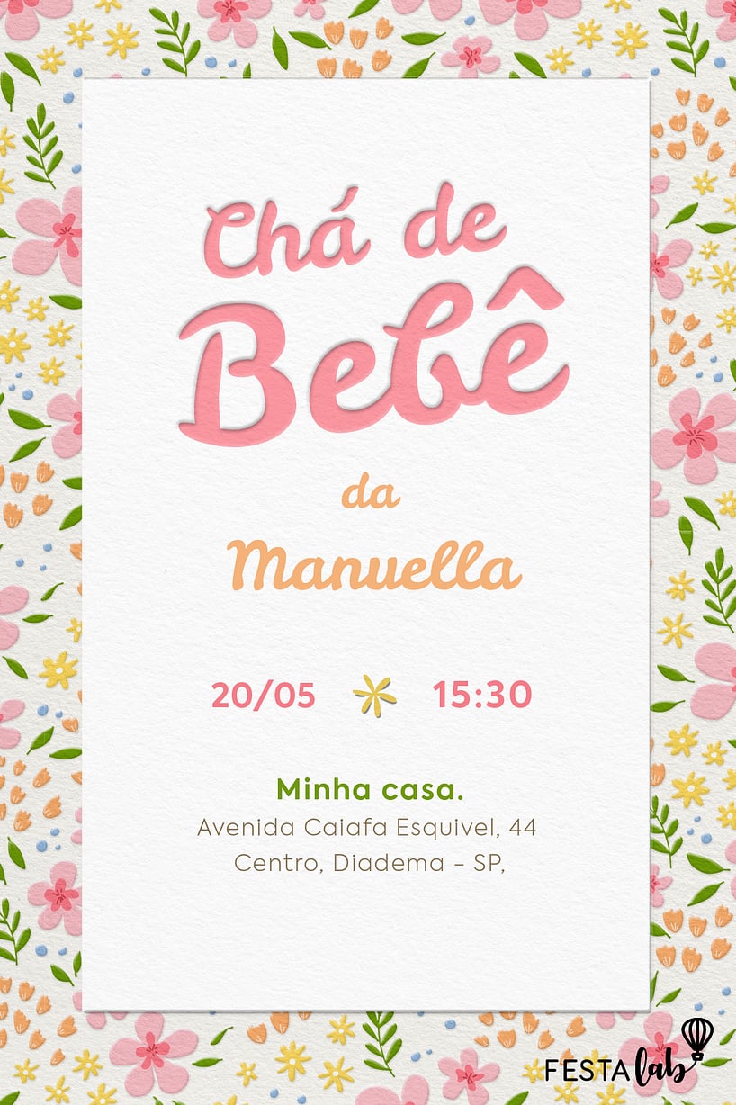 Modelo de Convite de Cha de bebe - Jardim de Alegria Criar convite de Chá de bebê - Jardim de Alegria| FestaLab