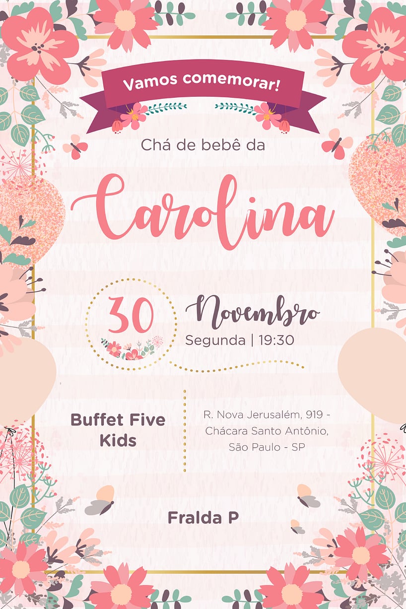 Modelo de Convite de Cha de bebe - Jardim Encantado Criar convite de Chá de bebê - Jardim Encantado| FestaLab