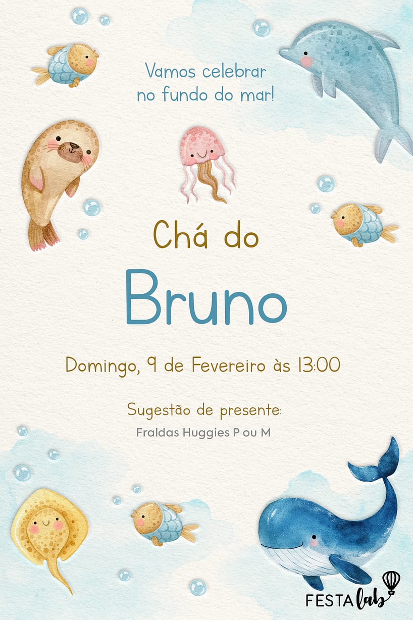 Modelo de Convite de Cha de bebe - Meu peixinho Criar convite de Chá de bebê - Meu peixinho| FestaLab