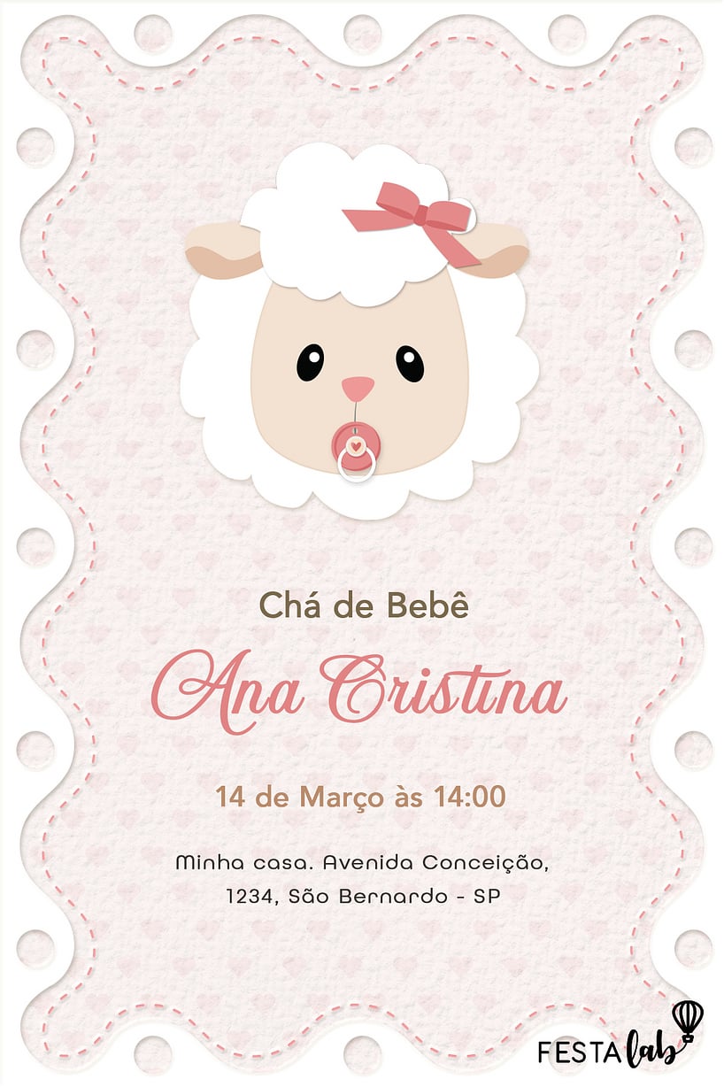 Modelo de Convite de Cha de bebe - Ovelhinha Criar convite de Chá de bebê - Ovelhinha| FestaLab