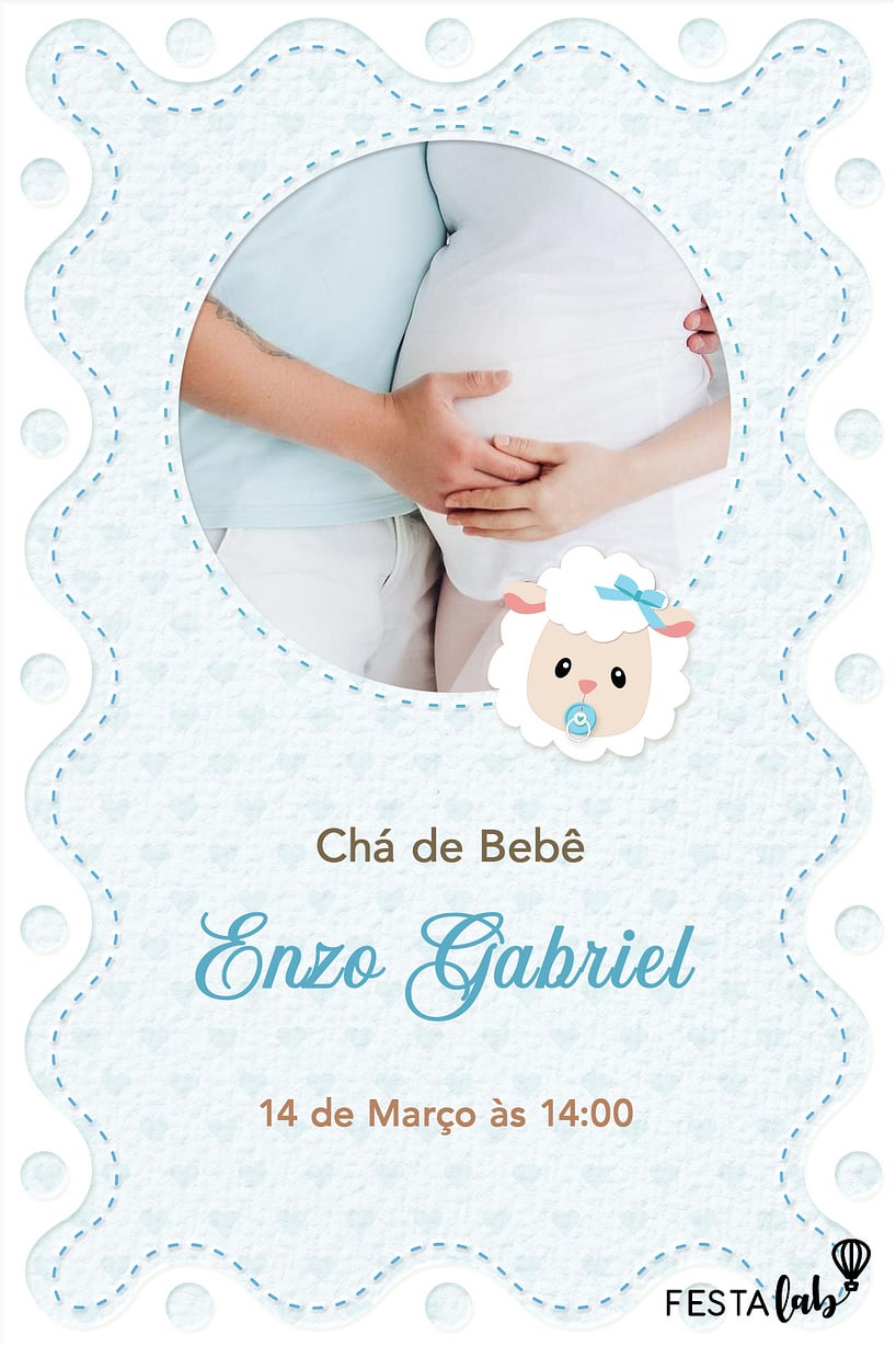 Modelo de Convite de Cha de bebe - Ovelhinha azul Criar convite de Chá de bebê - Ovelhinha azul| FestaLab