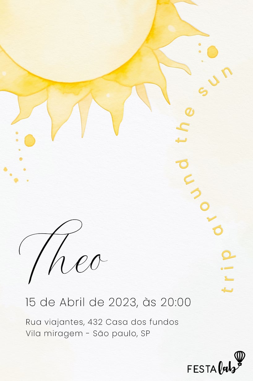 Modelo de Convite de Cha de bebe - Raio de Sol Criar convite de Chá de bebê - Raio de Sol| FestaLab