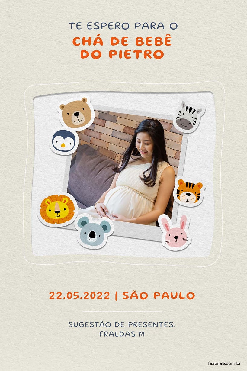 Modelo de Convite de Cha de bebe - Safari Baby Criar convite de Chá de bebê - Safari Baby| FestaLab