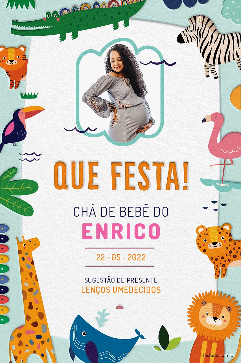 Modelo de Convite de Cha de bebe - Safari Baby Colorido Criar convite de Chá de bebê - Safari Baby Colorido| FestaLab