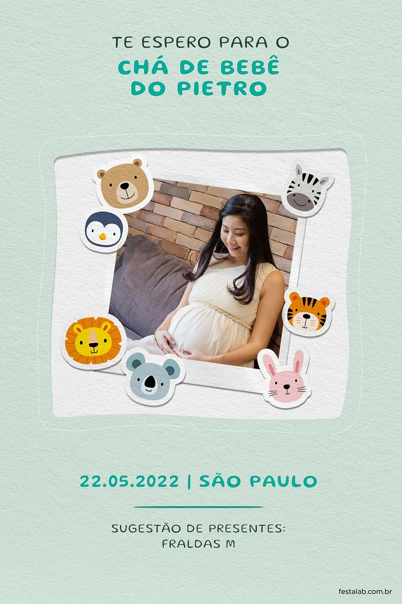 Modelo de Convite de Cha de bebe - Safari Baby Verde Criar convite de Chá de bebê - Safari Baby Verde| FestaLab