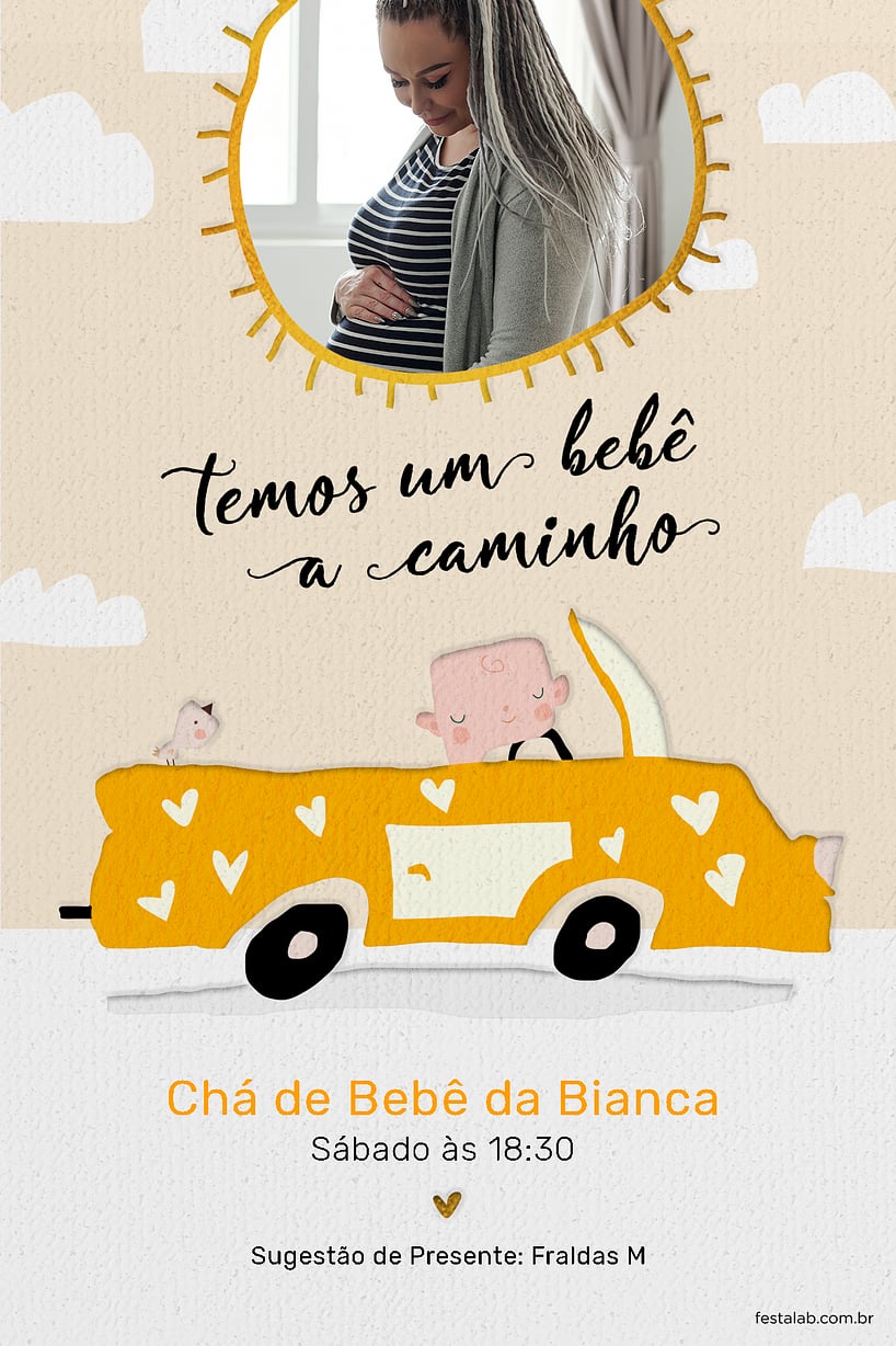 Modelo de Convite de Cha de bebe - Solzinho amarelinho aquarela Criar convite de Chá de bebê - Solzinho amarelinho aquarela| FestaLab