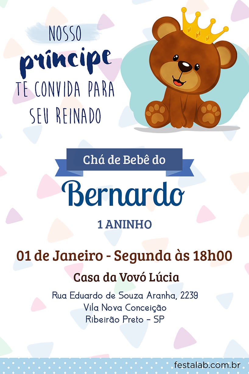 Modelo de Convite de Cha de bebe - Ursinho Criar convite de Chá de bebê - Ursinho| FestaLab