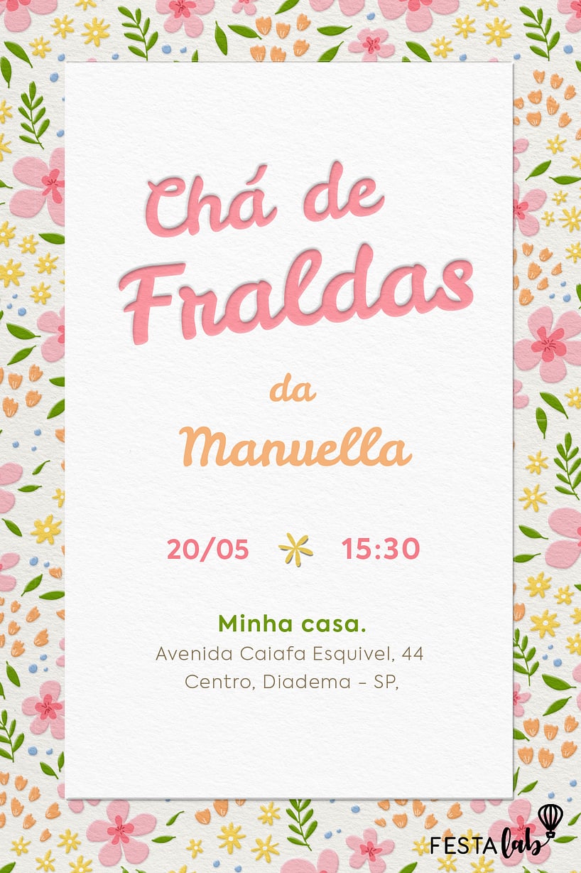 Modelo de Convite de Cha de fraldas - Jardim de Alegria Criar convite de Chá de fraldas - Jardim de Alegria| FestaLab