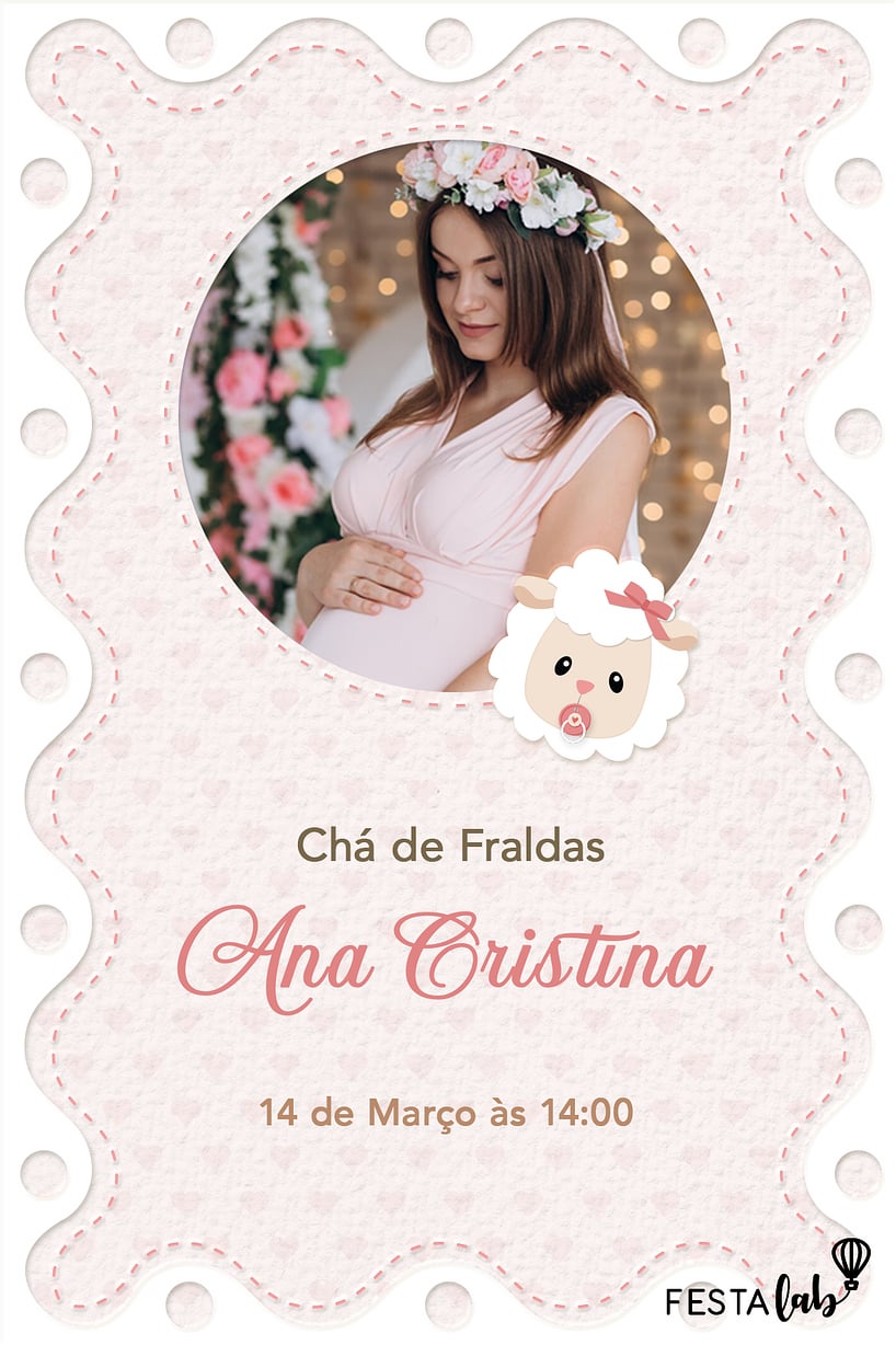 Modelo de Convite de Cha de fraldas - Ovelhinha Criar convite de Chá de fraldas - Ovelhinha| FestaLab