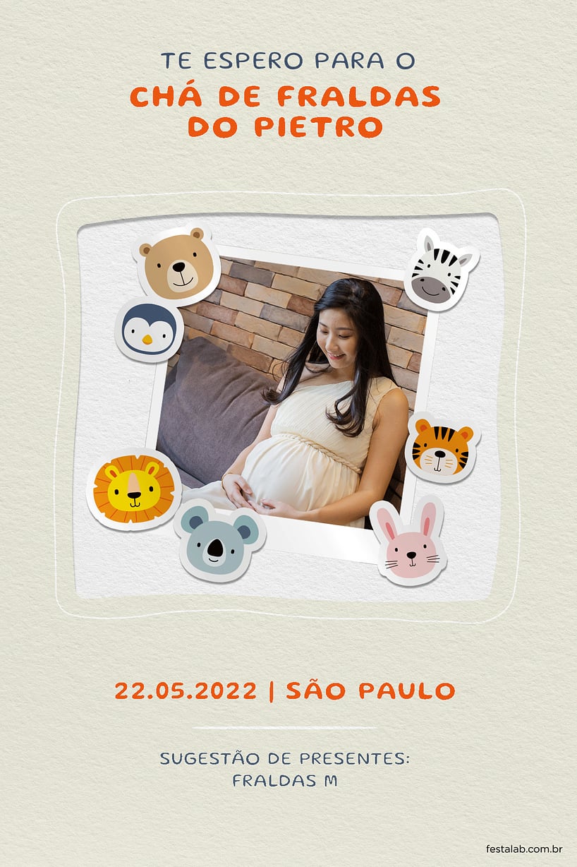 Modelo de Convite de Cha de fraldas - Safari Baby Criar convite de Chá de fraldas - Safari Baby| FestaLab