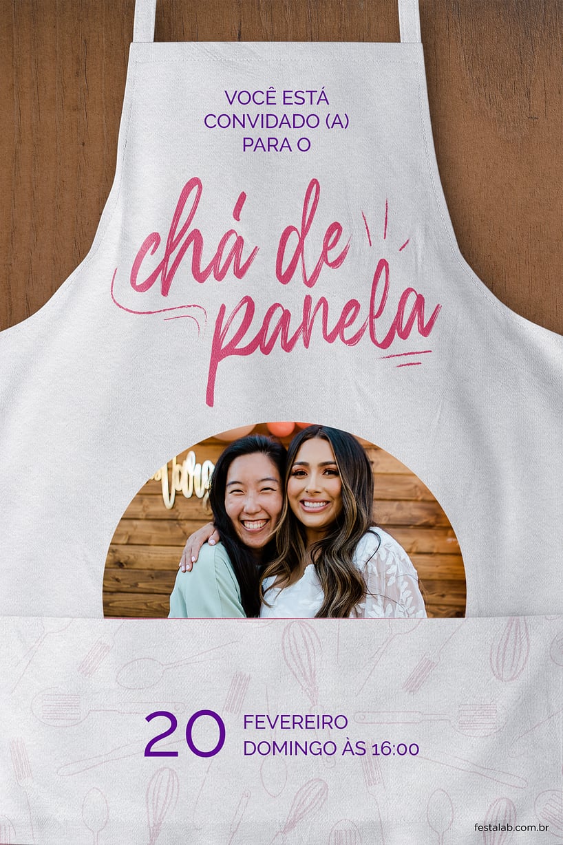 Modelo de Convite de Cha de panela - Avental Rosa Criar convite de chá de panela - Avental Rosa| FestaLab
