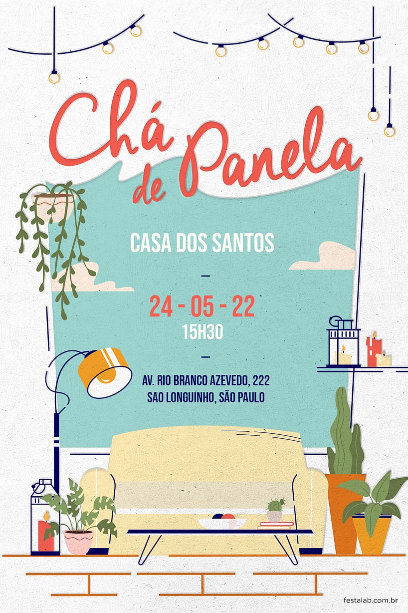 Modelo de Convite de Cha de panela - Canto das plantas Criar convite de chá de panela - Canto das plantas| FestaLab