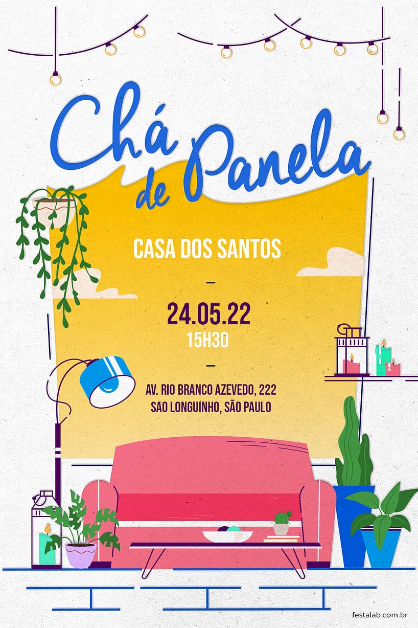 Modelo de Convite de Cha de panela - Canto das plantas azul Criar convite de chá de panela - Canto das plantas azul| FestaLab