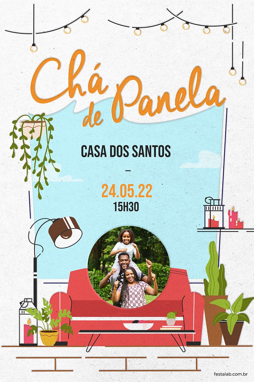 Modelo de Convite de Cha de panela - Canto das plantas laranja Criar convite de chá de panela - Canto das plantas laranja| FestaLab