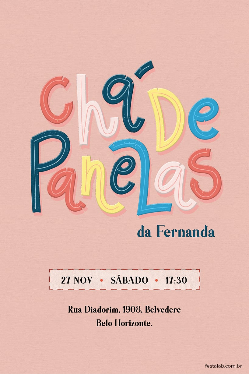 Modelo de Convite de Cha de panela - Lettering Criar convite de chá de panela - Lettering| FestaLab