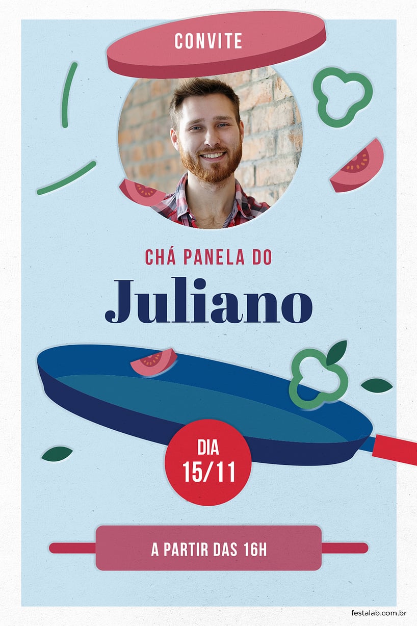 Modelo de Convite de Cha de panela - Chefe Azul Criar convite de chá de panela - Chefe Azul| FestaLab