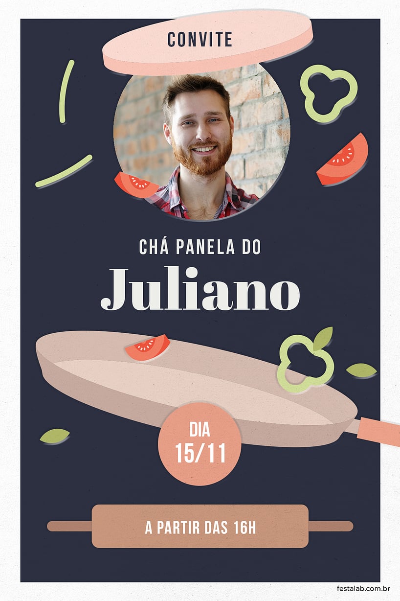 Modelo de Convite de Cha de panela - Chefe Preto Criar convite de chá de panela - Chefe Preto| FestaLab