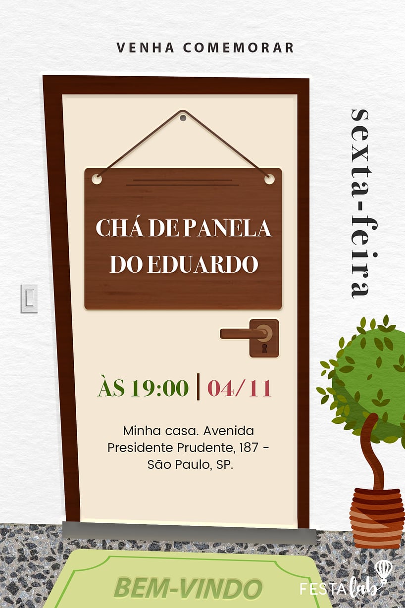 Modelo de Convite de Cha de panela - Porta Aberta Criar convite de chá de panela - Porta Aberta| FestaLab