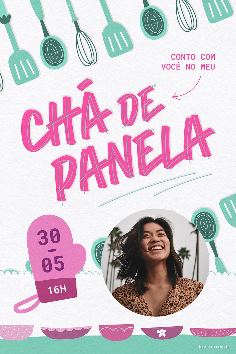 Modelo de Convite de Cha de panela - Utensilios Verde Criar convite de chá de panela - Utensilios Verde| FestaLab
