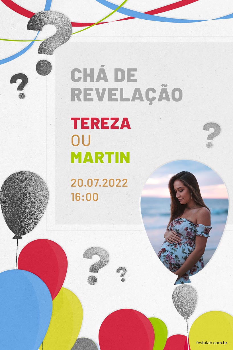 Modelo de Convite de Cha revelacao - Baloes Coloridos Criar convite de Chá revelação - Balões Coloridos| FestaLab