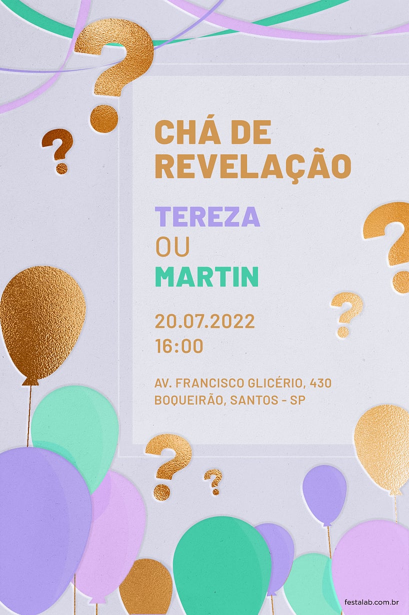 Modelo de Convite de Cha revelacao - Baloes lilas Criar convite de Chá revelação - Balões lilas| FestaLab