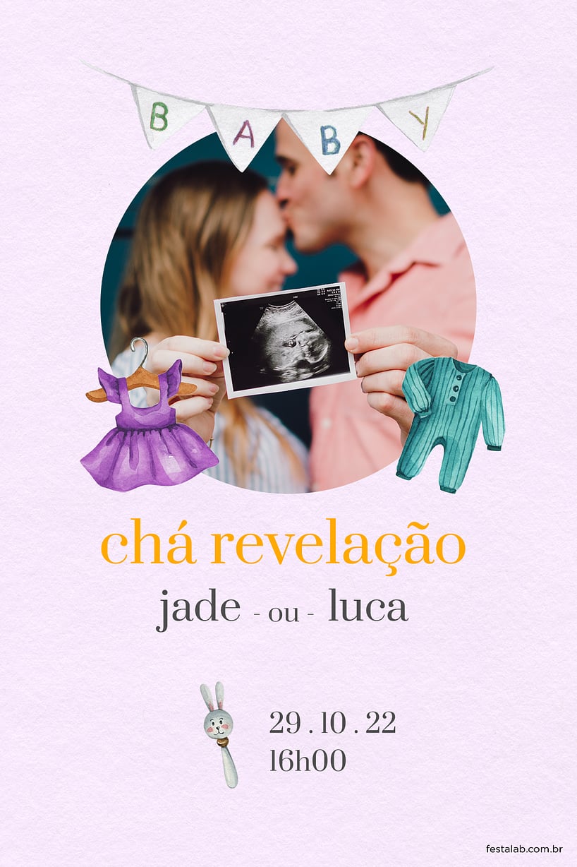 Modelo de Convite de Cha revelacao - Bebe Lilas Criar convite de Chá revelação - Bebê Lilás| FestaLab