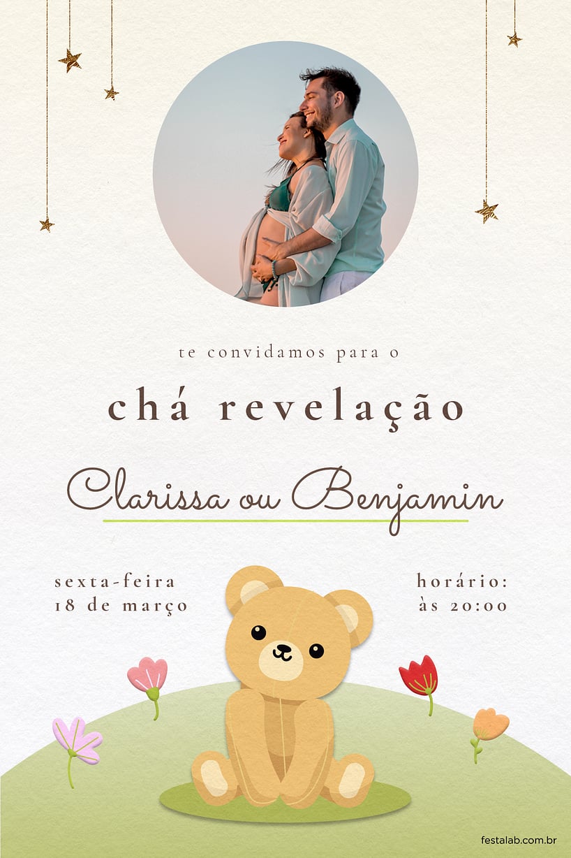 Modelo de Convite de Cha revelacao - Urso amarelo Criar convite de Chá revelação - Urso amarelo| FestaLab