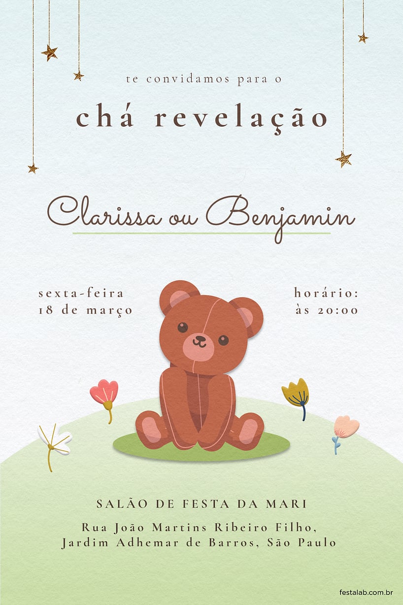 Modelo de Convite de Cha revelacao - Urso azul Criar convite de Chá revelação - Urso azul| FestaLab