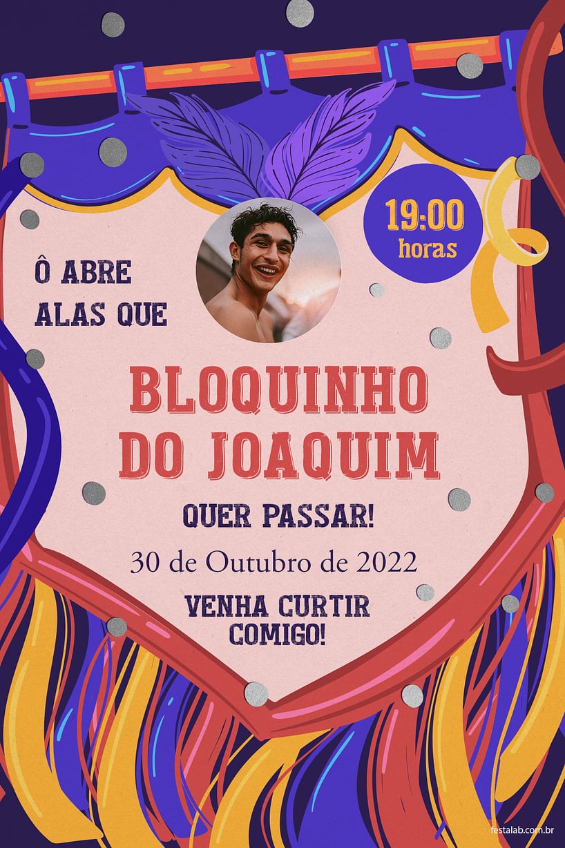 Modelo de Convite de Ocasioes especiais - Abre alas carnaval Criar convite de Ocasiões especiais - Abre alas carnaval| FestaLab