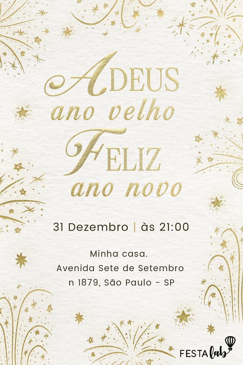 Modelo de Convite de Ocasioes especiais - Adeus Ano Velho: Branco Criar convite de Ocasiões especiais - Adeus Ano Velho: Branco| FestaLab