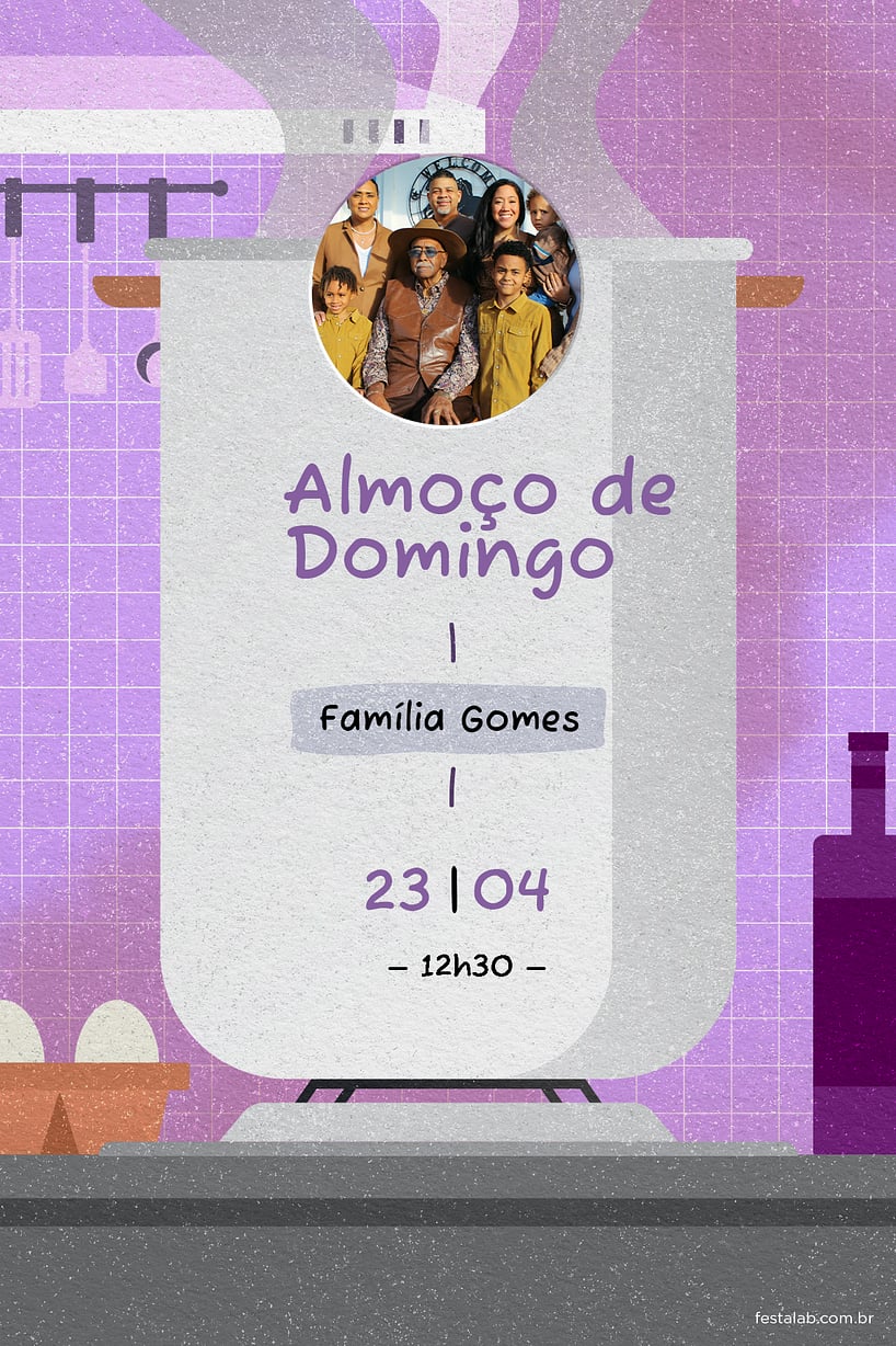 Modelo de Convite de Ocasioes especiais - Almoco deco roxo Criar convite de Ocasiões especiais - Almoço deco roxo| FestaLab